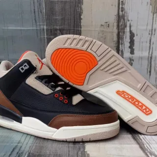 Air Jordan 3 काले भूरे नारंगी बास्केटबॉल जूते