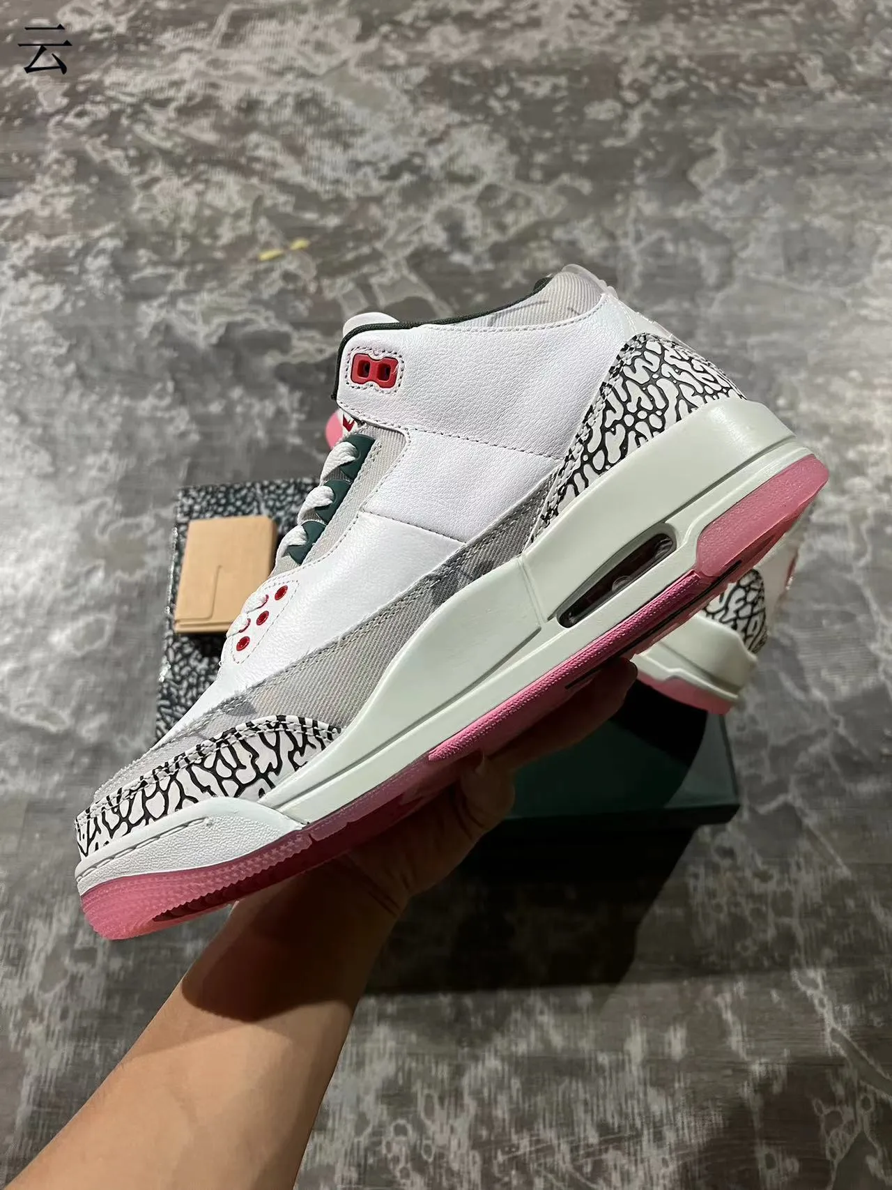 Air Jordan 3 White Elephant Print Pink Sole Basketball Shoes 6