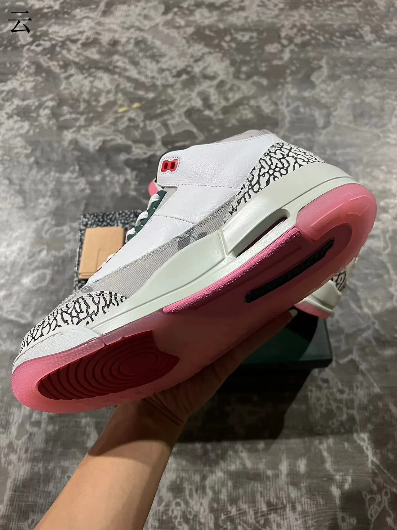Air Jordan 3 White Elephant Print Pink Sole Basketball Shoes 7