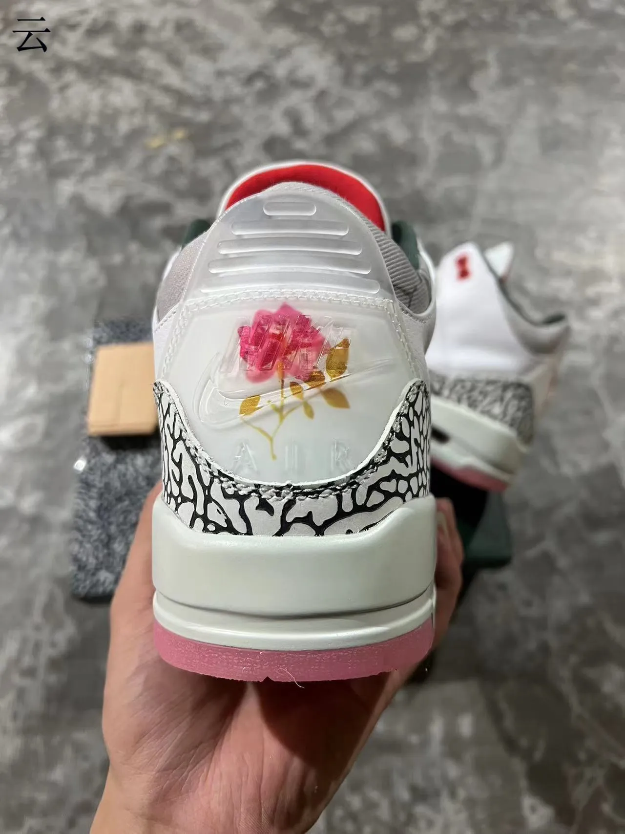 Air Jordan 3 White Elephant Print Pink Sole Basketball Shoes 9