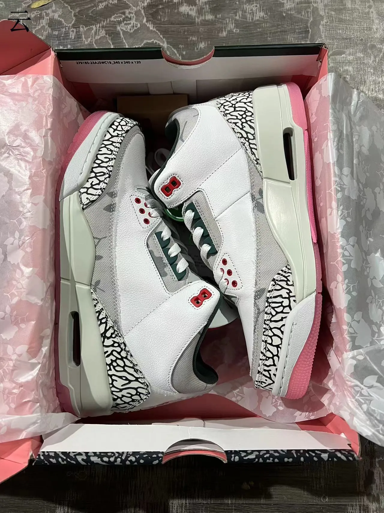 Air Jordan 3 White Elephant Print Pink Sole Basketball Shoes 11