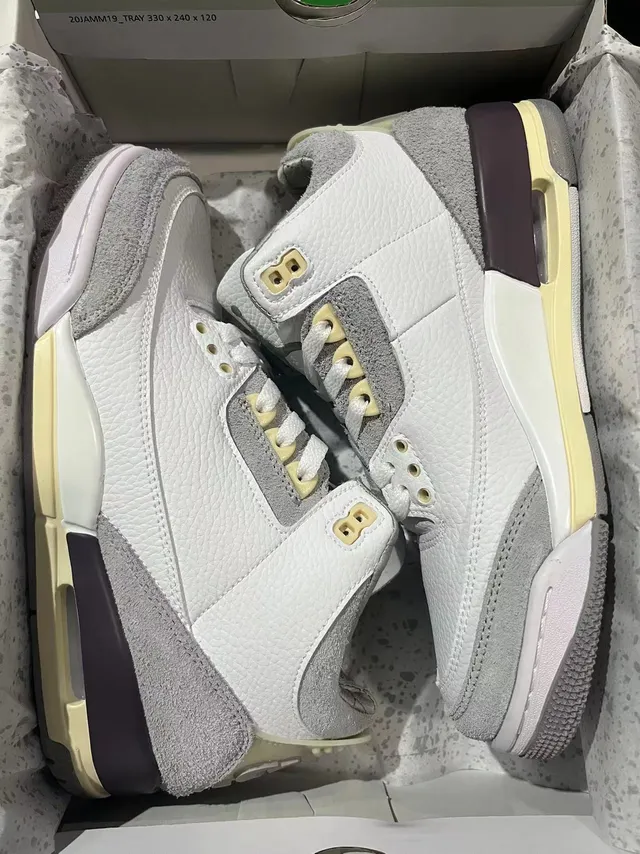 Air Jordan 3 Branco Cinza Creme Tênis de Basquete 6