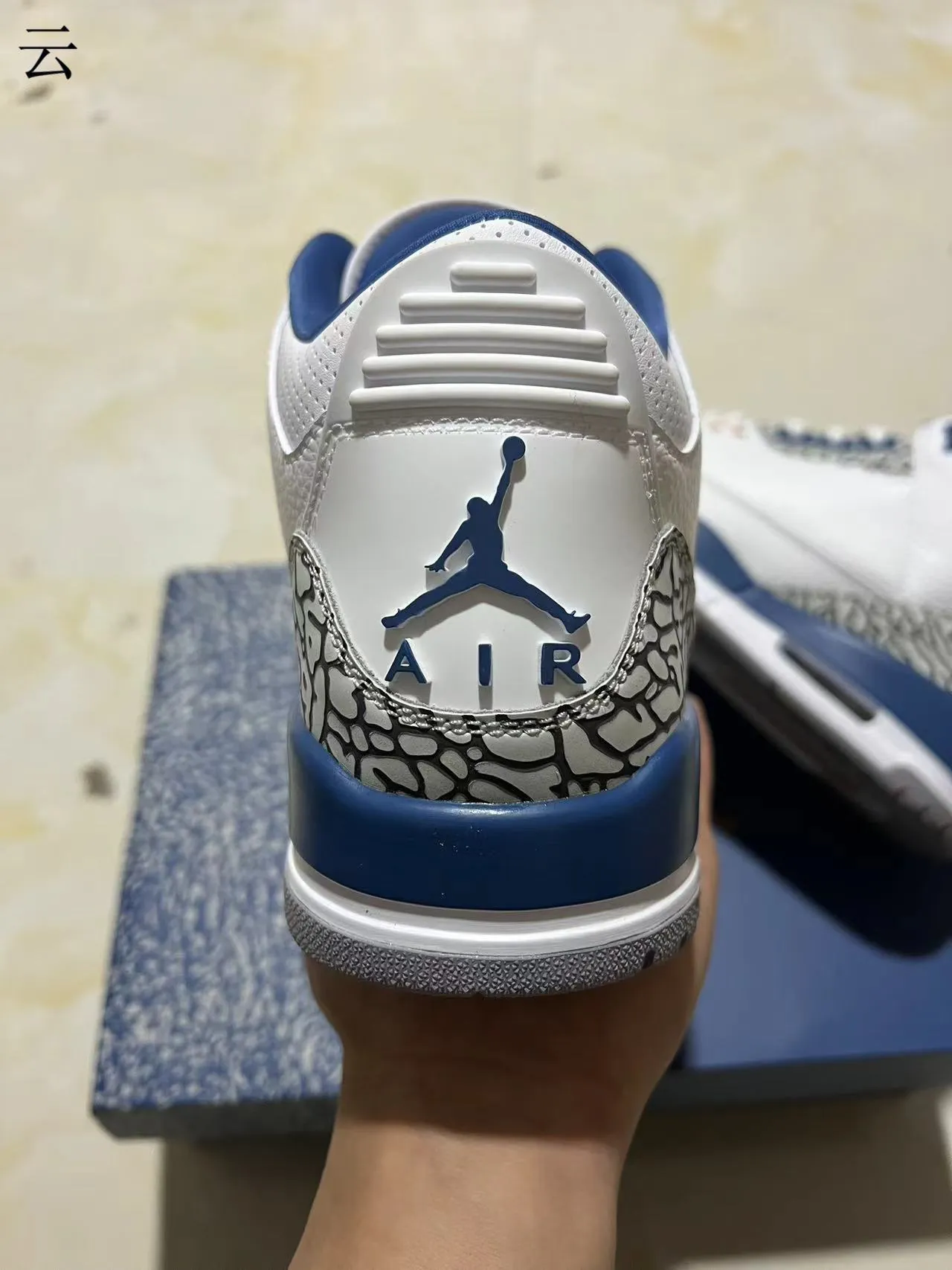 Chaussures de basketball Air Jordan 3 blanc bleu roi à imprimé éléphant 3