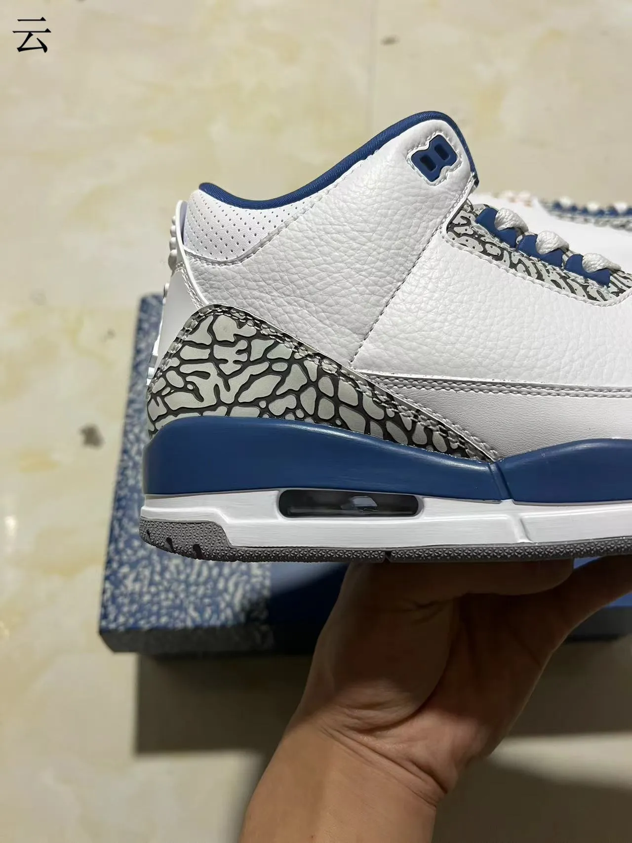Chaussures de basketball Air Jordan 3 blanc bleu roi à imprimé éléphant 4