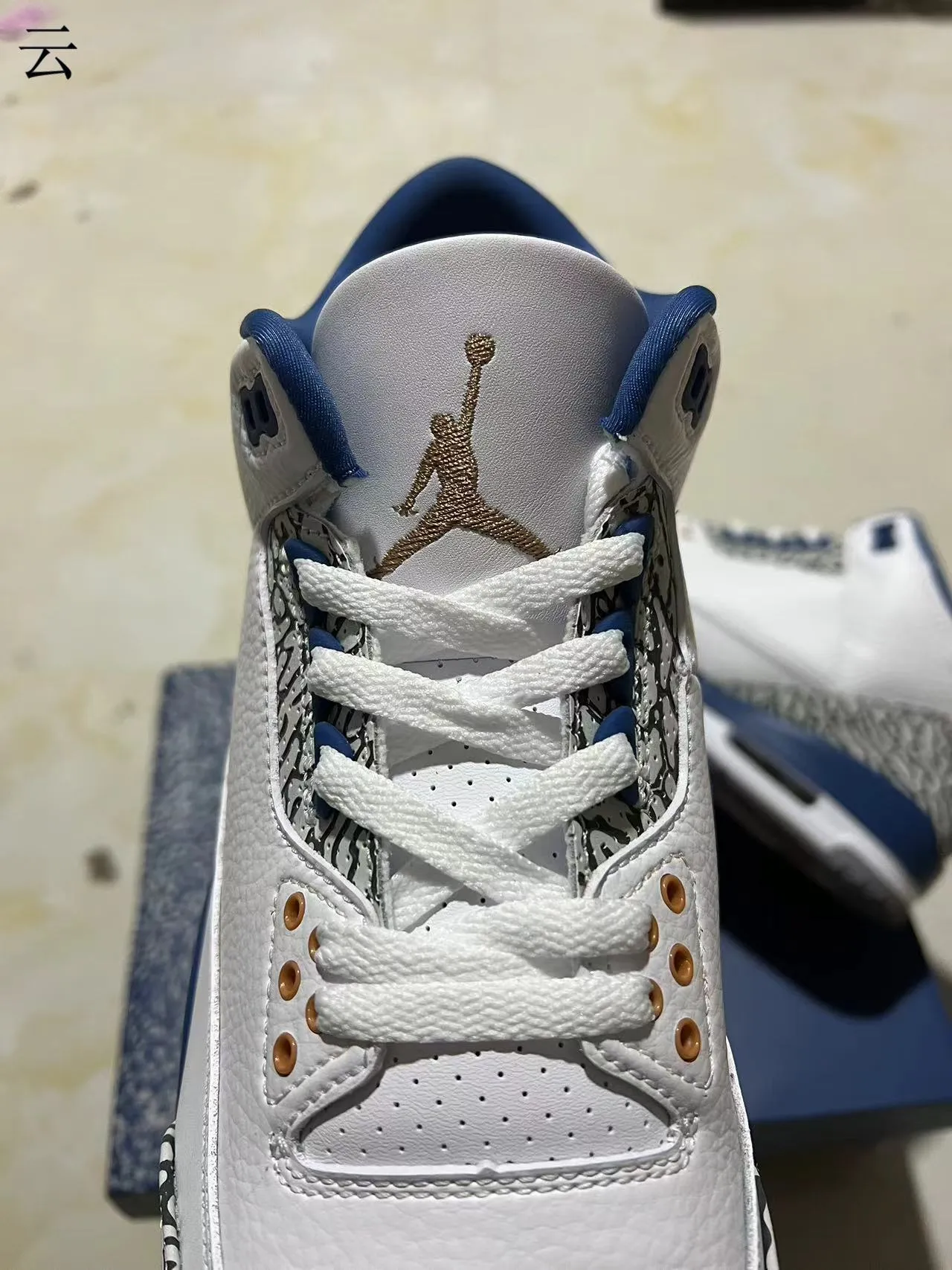 Chaussures de basketball Air Jordan 3 blanc bleu roi à imprimé éléphant 7