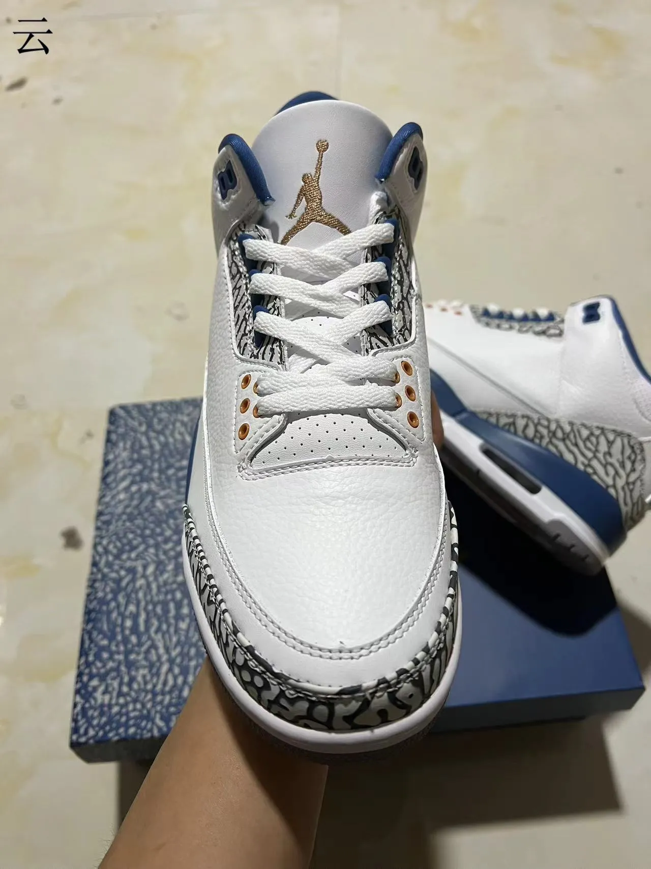 Chaussures de basketball Air Jordan 3 blanc bleu roi à imprimé éléphant 8