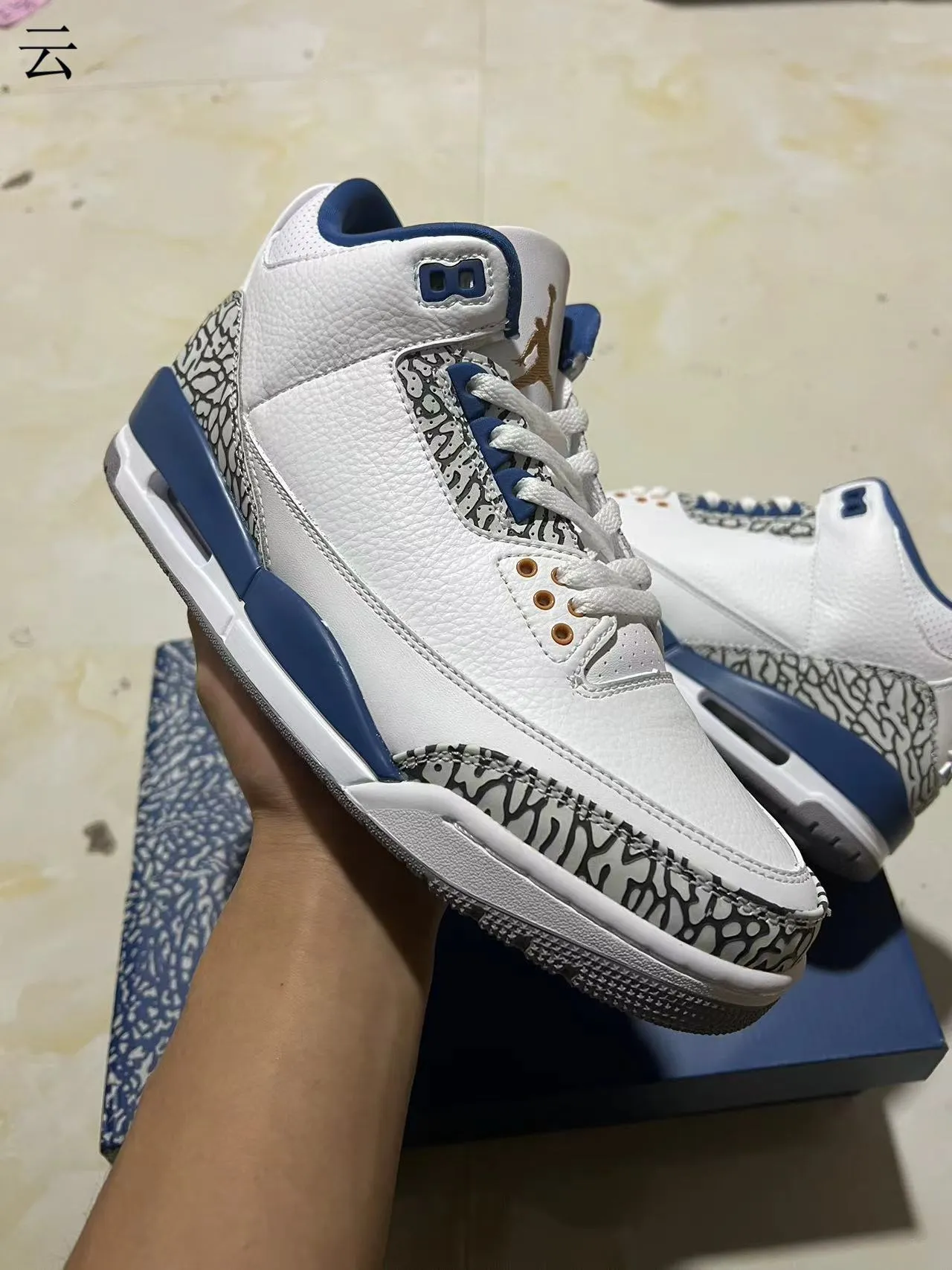Chaussures de basketball Air Jordan 3 blanc bleu roi à imprimé éléphant 9