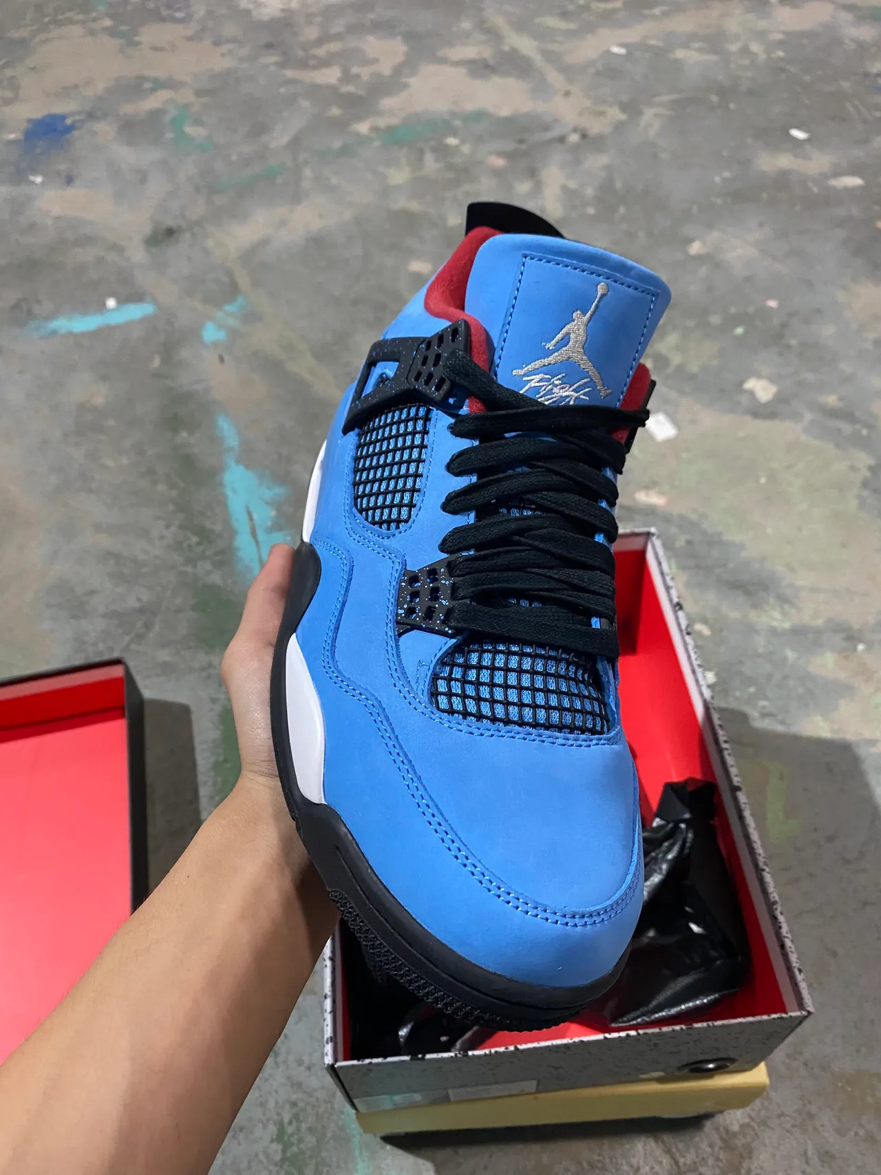 Chaussures de basketball Air Jordan 4 bleu clair noir blanc rouge 2