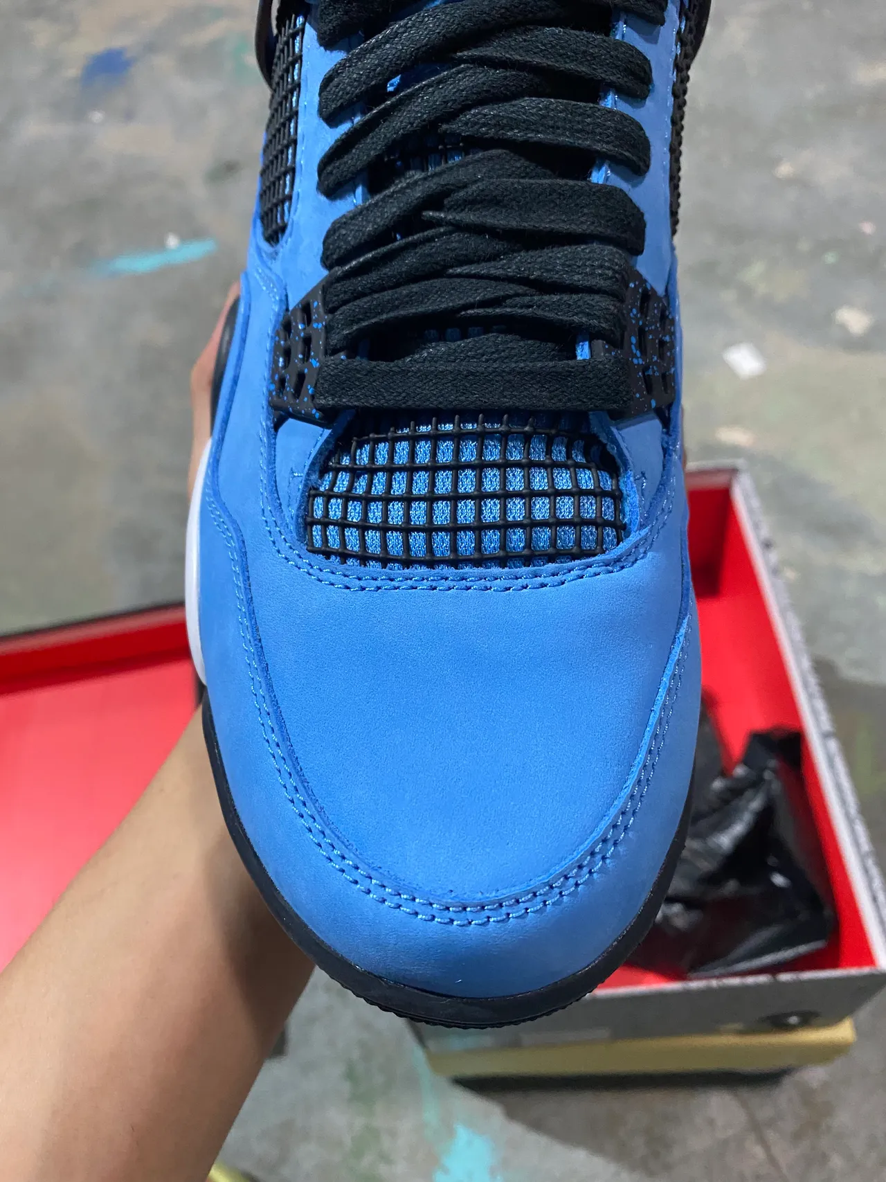 Chaussures de basketball Air Jordan 4 bleu clair noir blanc rouge 3