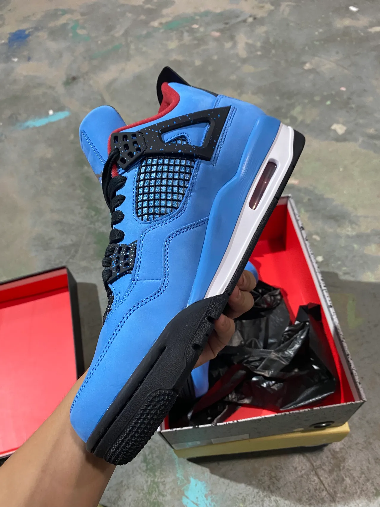 Chaussures de basketball Air Jordan 4 bleu clair noir blanc rouge 4