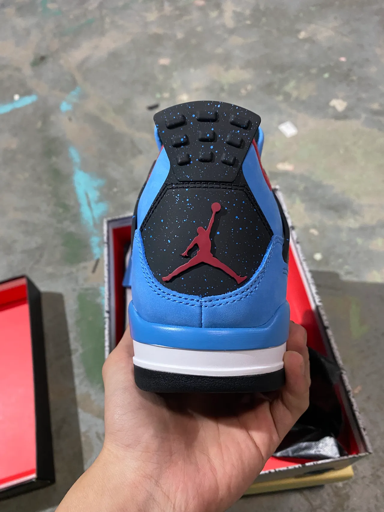 Chaussures de basketball Air Jordan 4 bleu clair noir blanc rouge 6
