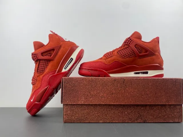 Tênis de basquete de cano alto Air Jordan 4 em camurça vermelha 14