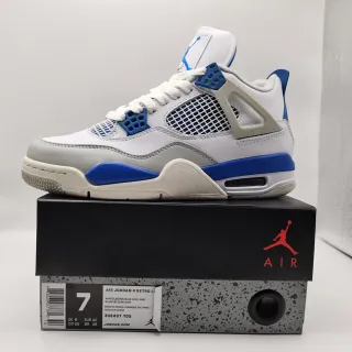 Tênis de basquete Air Jordan 4 Retro Branco Legend Blue Cinza Neutro