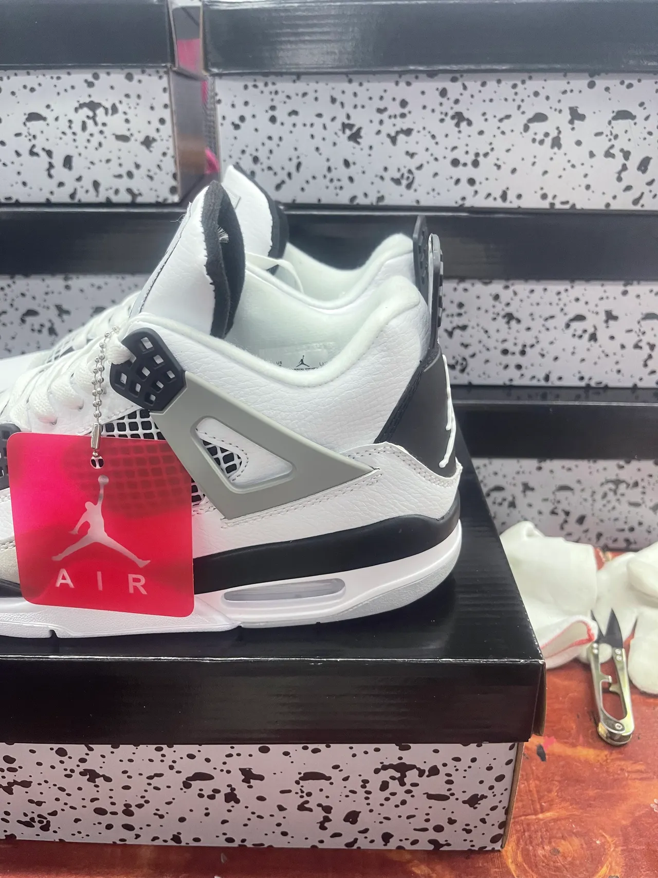 Air Jordan 4 সাদা কালো ধূসর বাস্কেটবল জুতো 6