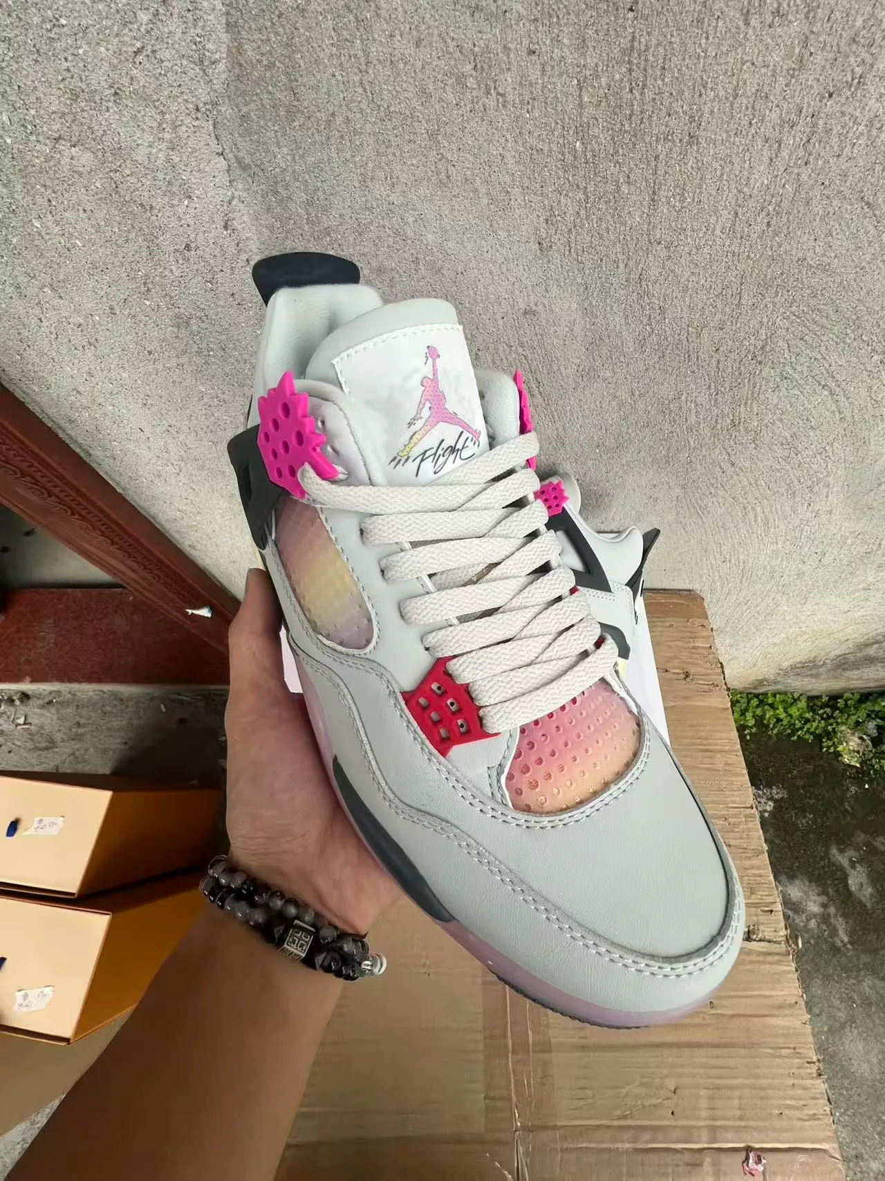 Air Jordan 4 White Black Pink Gradient Mesh Basketball Shoes 2