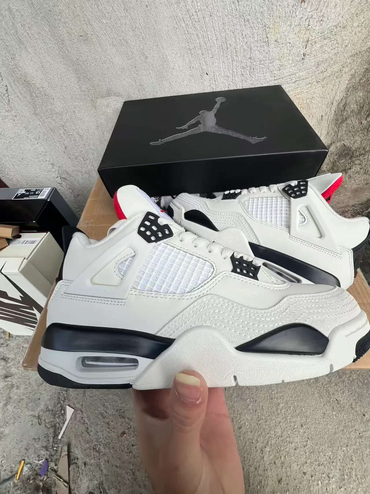 Air Jordan 4 White Black Red Basketball Shoes 7