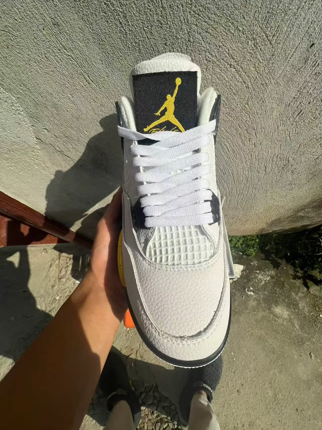 Air Jordan 4 White Black Yellow Speckle Basketball Shoes 3