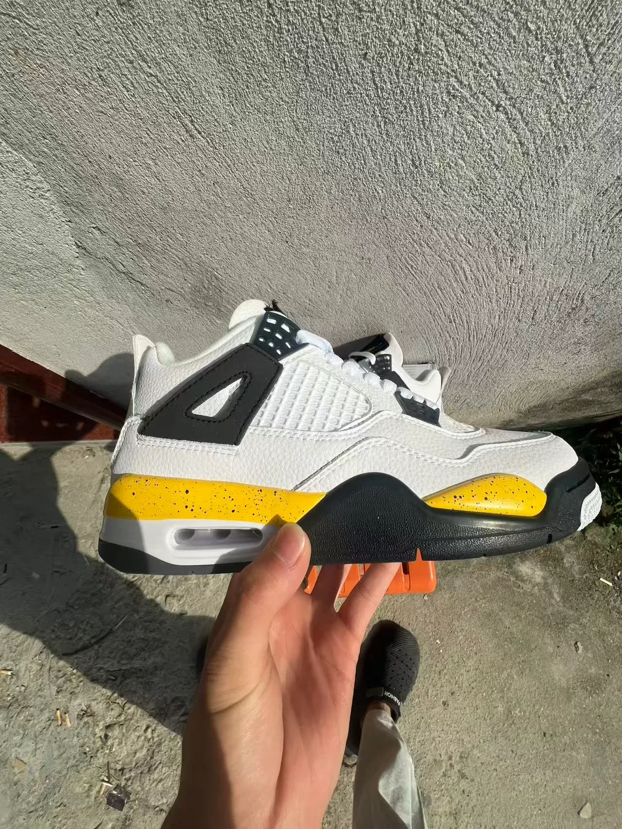 Air Jordan 4 White Black Yellow Speckle Basketball Shoes 7