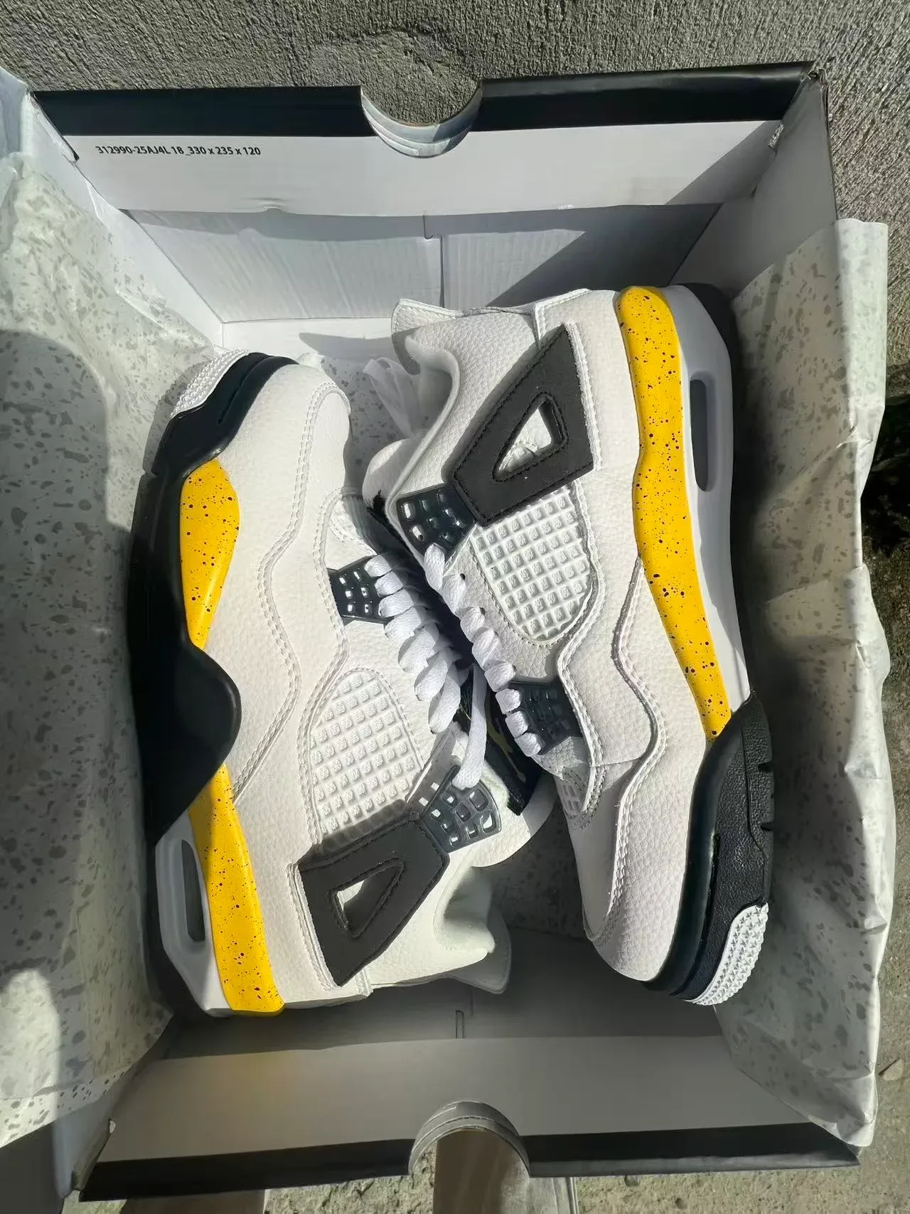 Air Jordan 4 White Black Yellow Speckle Basketball Shoes 9
