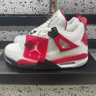 Air Jordan 4 Tênis de Basquete Branco Vermelho Preto
