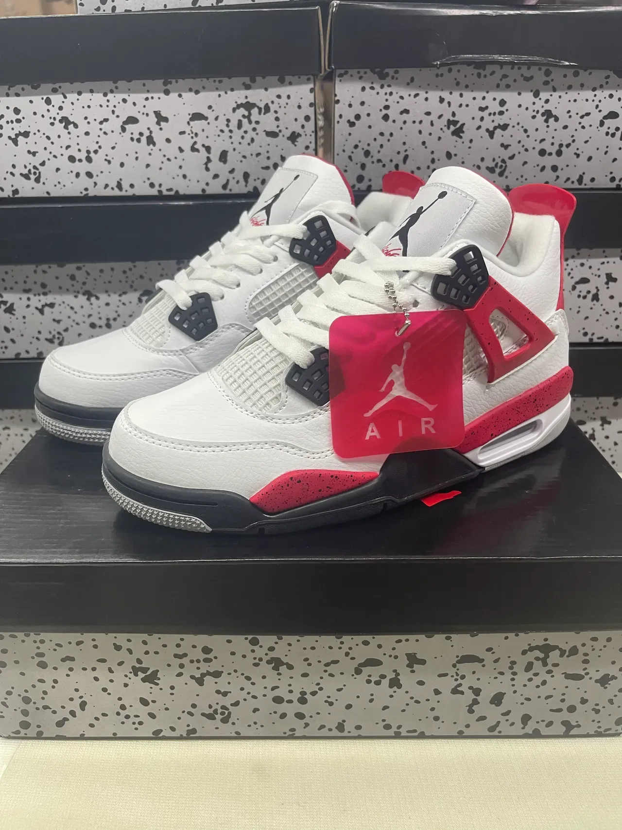 Air Jordan 4 Tênis de Basquete Branco Vermelho Preto 3