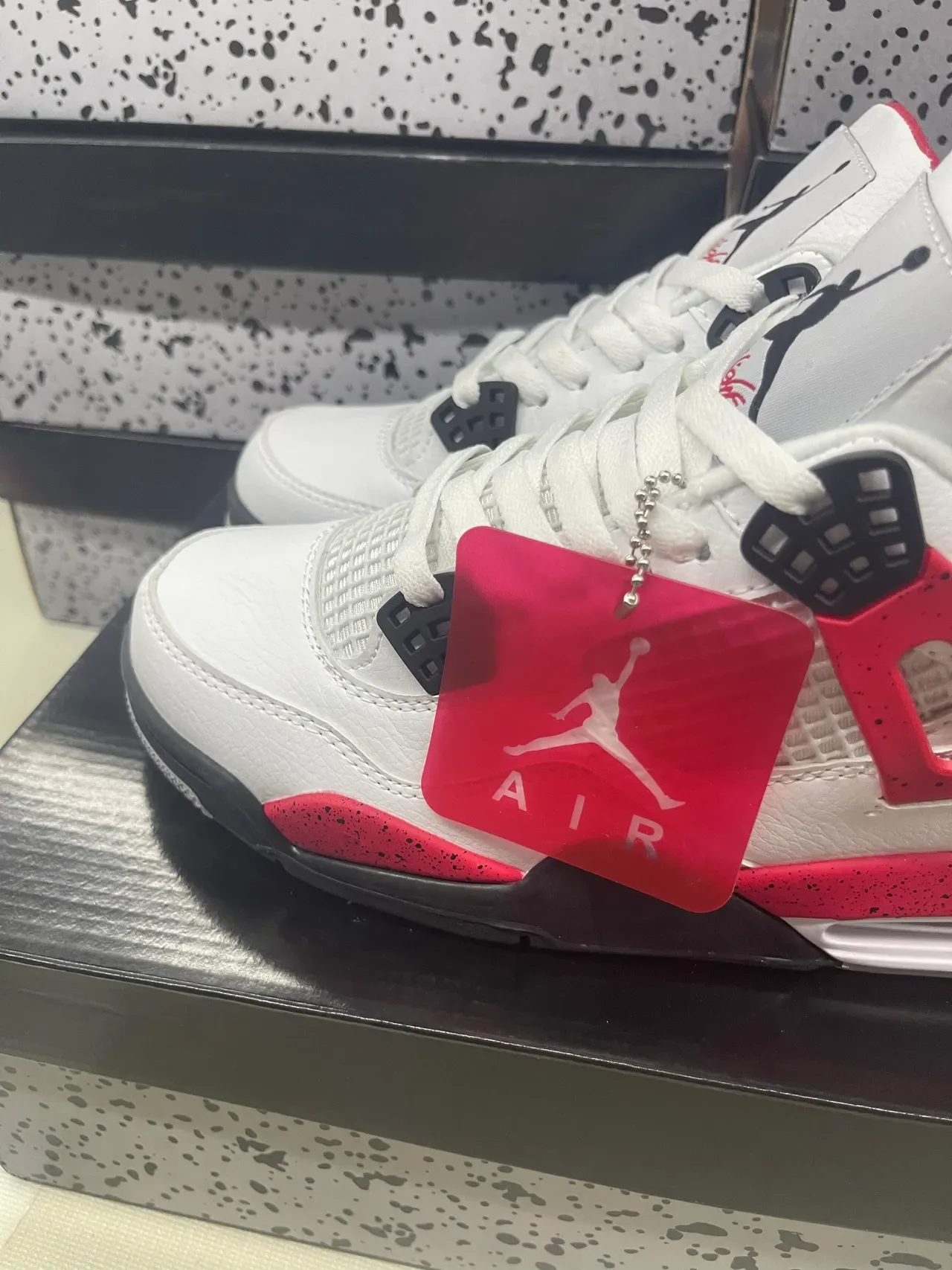 Air Jordan 4 Tênis de Basquete Branco Vermelho Preto 5