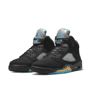 Air Jordan 5 Preto Azul Claro Prateado Dourado Tênis de Basquete