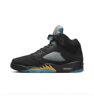 Air Jordan 5 Preto Azul Claro Prateado Dourado Tênis de Basquete 6