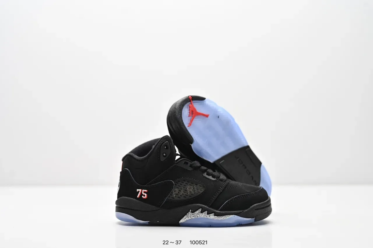 Air Jordan 5 Black Red '75' Kids Basketball Shoes 19