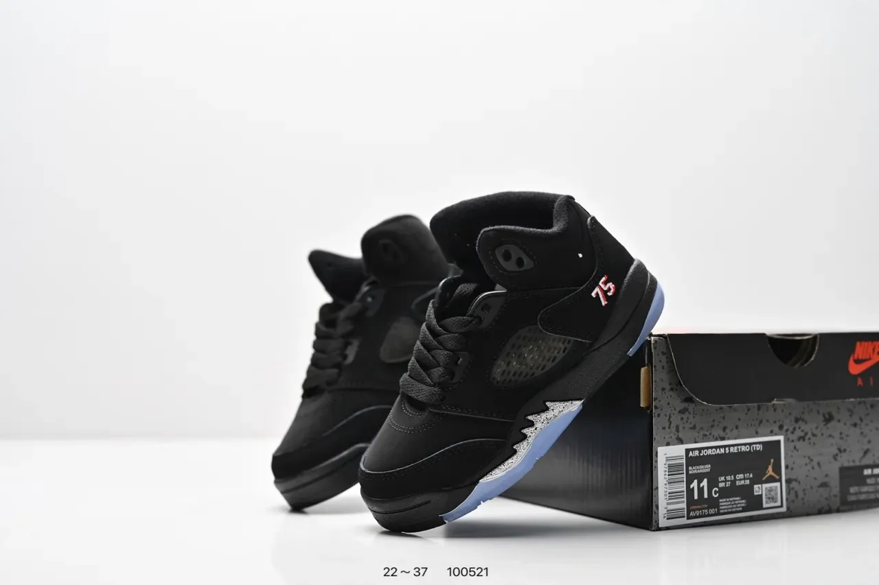 Air Jordan 5 Black Red '75' Kids Basketball Shoes 23