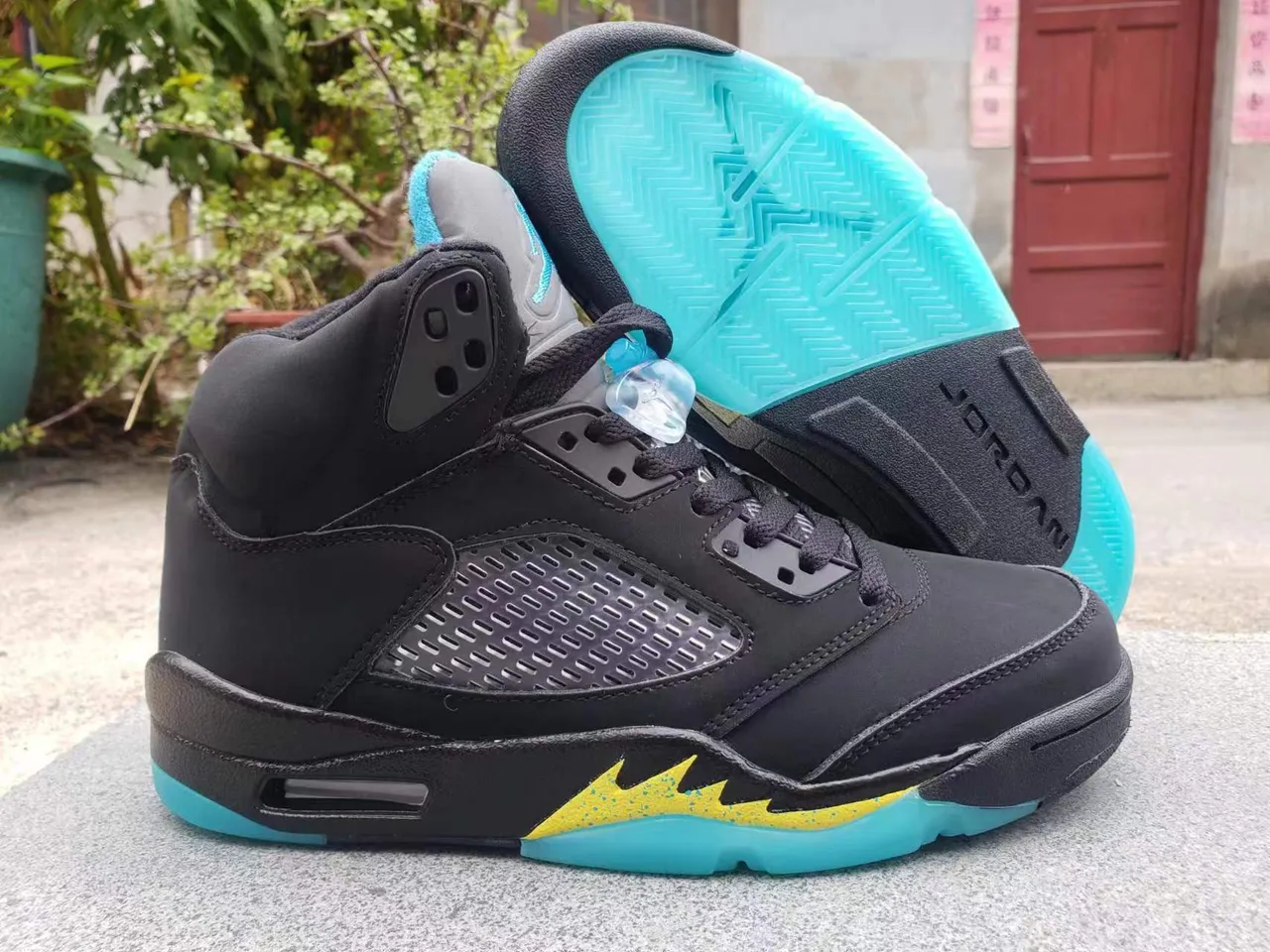 Tênis de basquete Air Jordan 5 preto turquesa amarelo chama 2