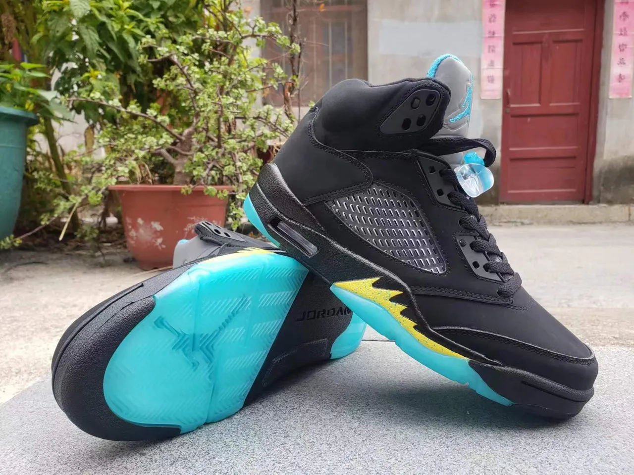 Tênis de basquete Air Jordan 5 preto turquesa amarelo chama 4