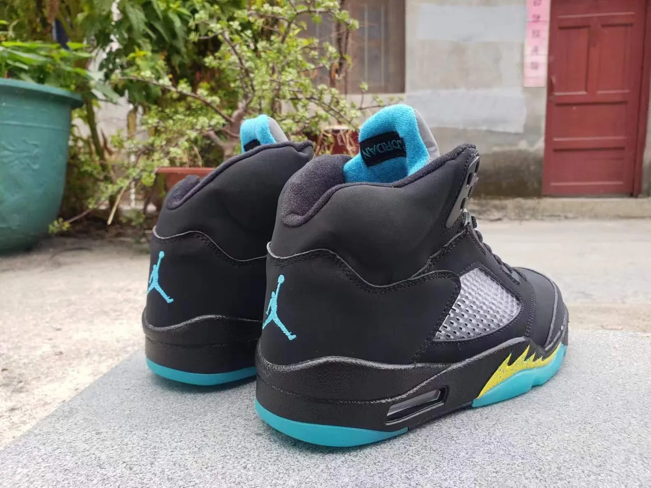 Tênis de basquete Air Jordan 5 preto turquesa amarelo chama 5