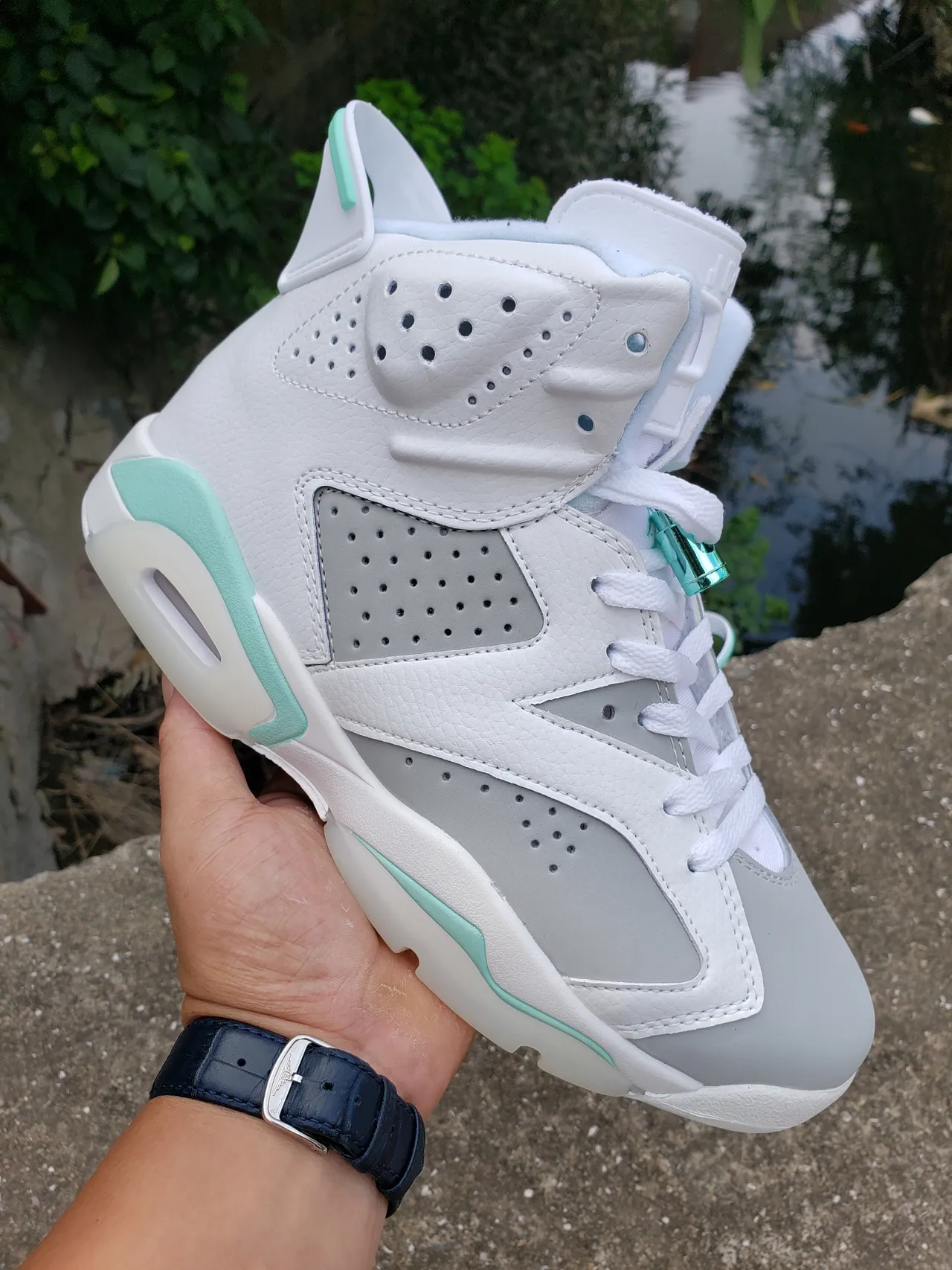 Tênis de basquete Air Jordan 6 branco cinza verde-menta 2