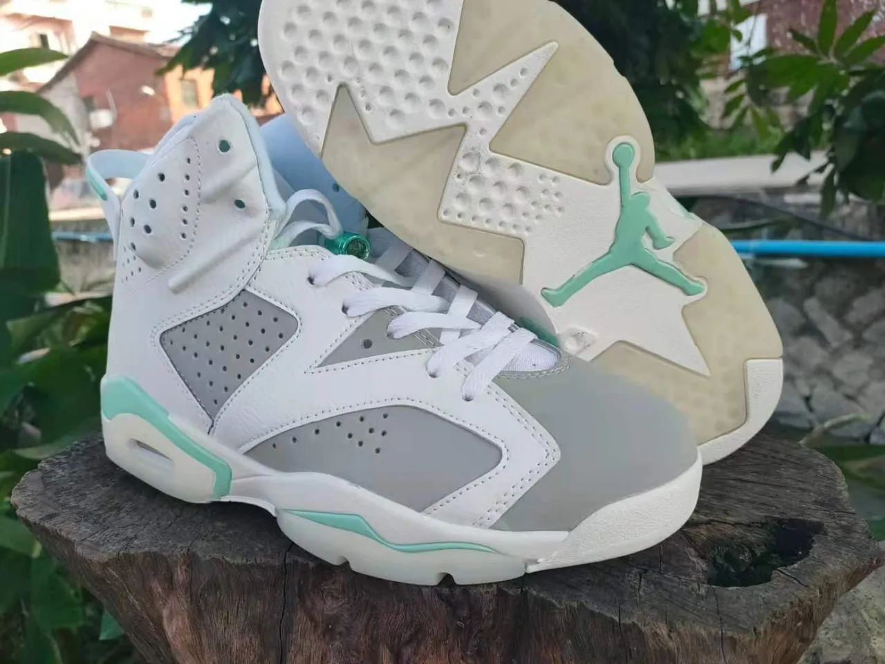 Tênis de basquete Air Jordan 6 branco cinza verde-menta 9
