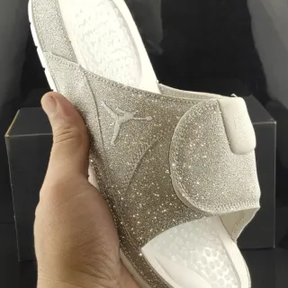 Air Jordan Silver White Glitter Upper Molded Footbed Slippers