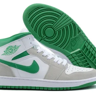 Tênis de basquete de cano alto Air Jordan em mescla de couro e camurça branco e verde