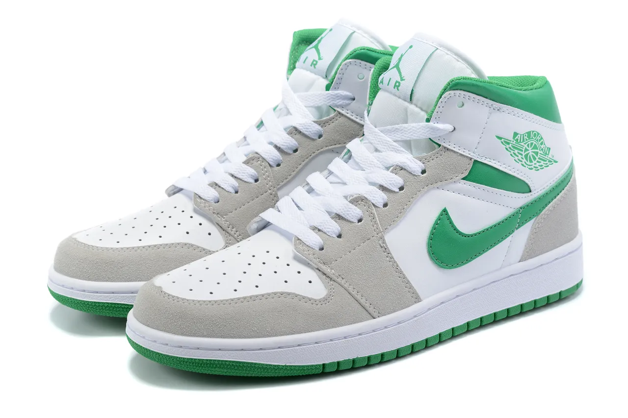 Air Jordan White Green High-Top Leather-Suede Mix Basketball Shoes 3