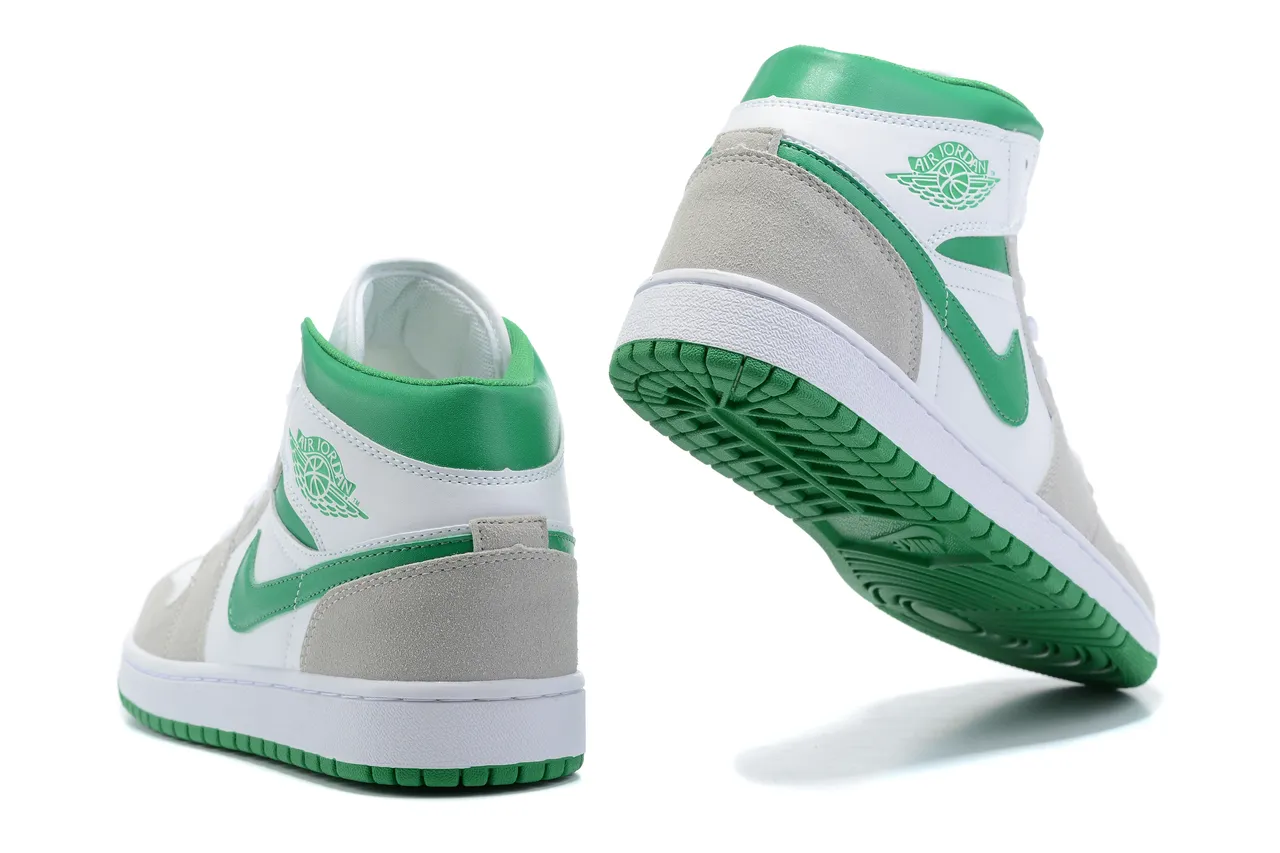 Air Jordan White Green High-Top Leather-Suede Mix Basketball Shoes 4