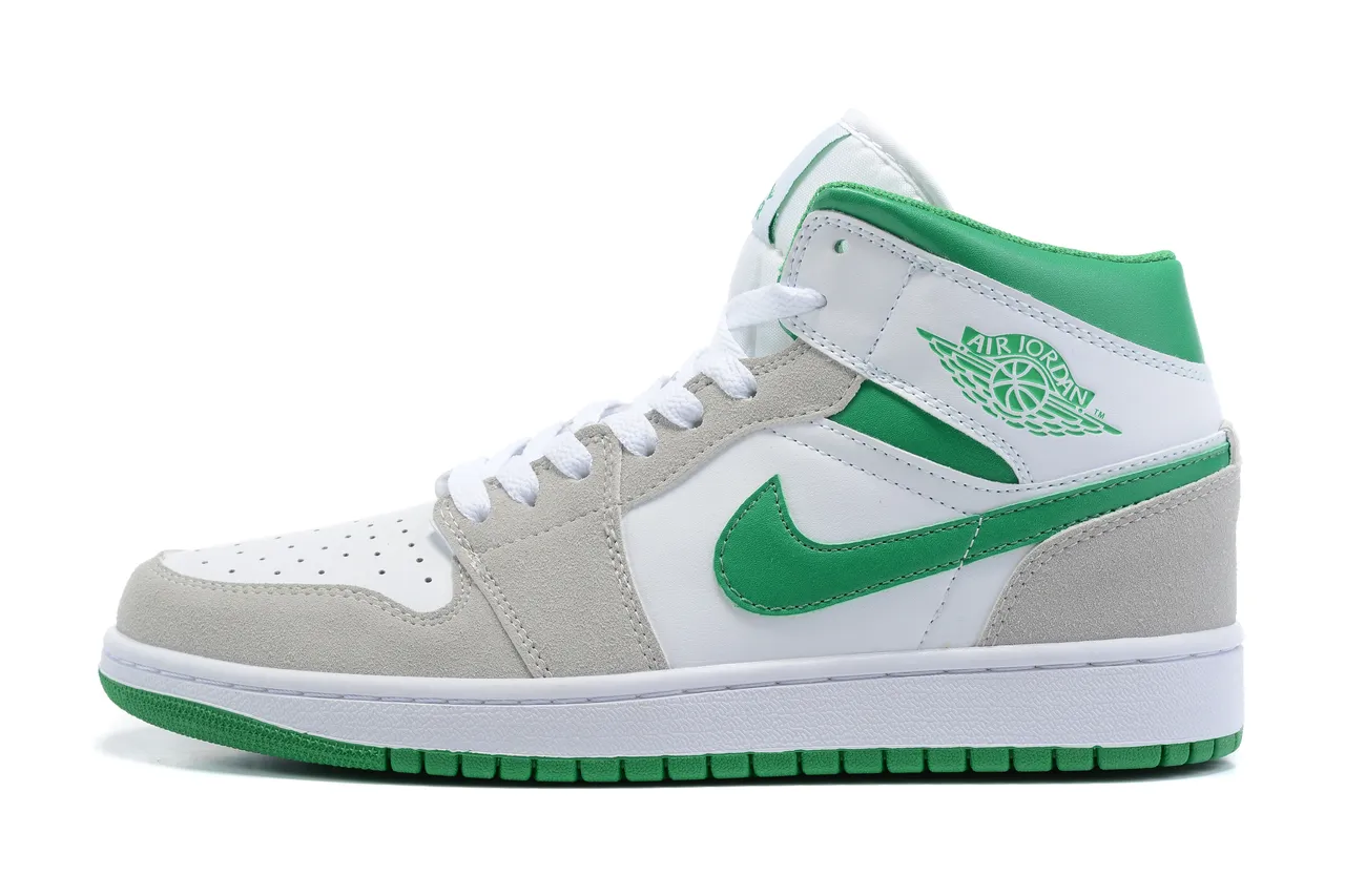 Air Jordan White Green High-Top Leather-Suede Mix Basketball Shoes 5