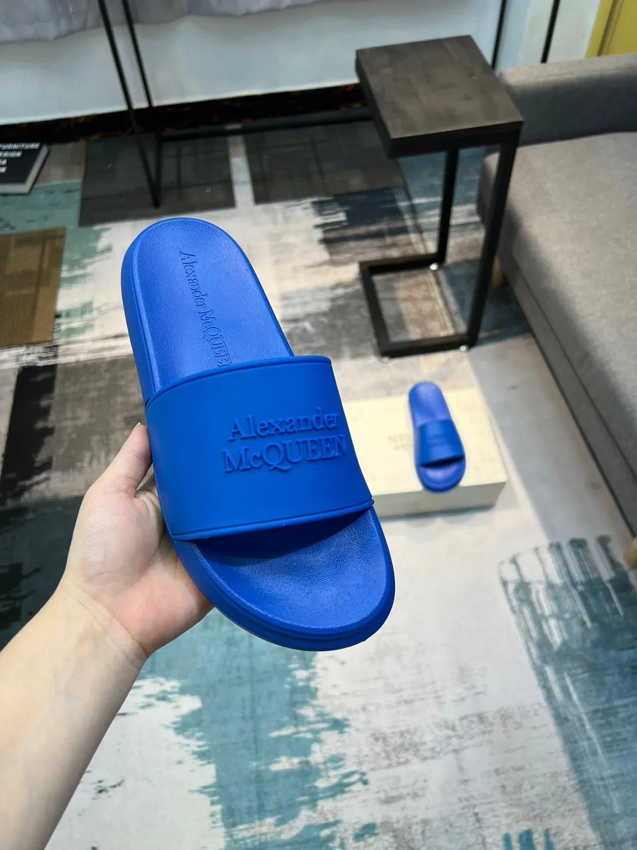 Alexander McQueen Blue Molded Rubber Slide Slippers 6