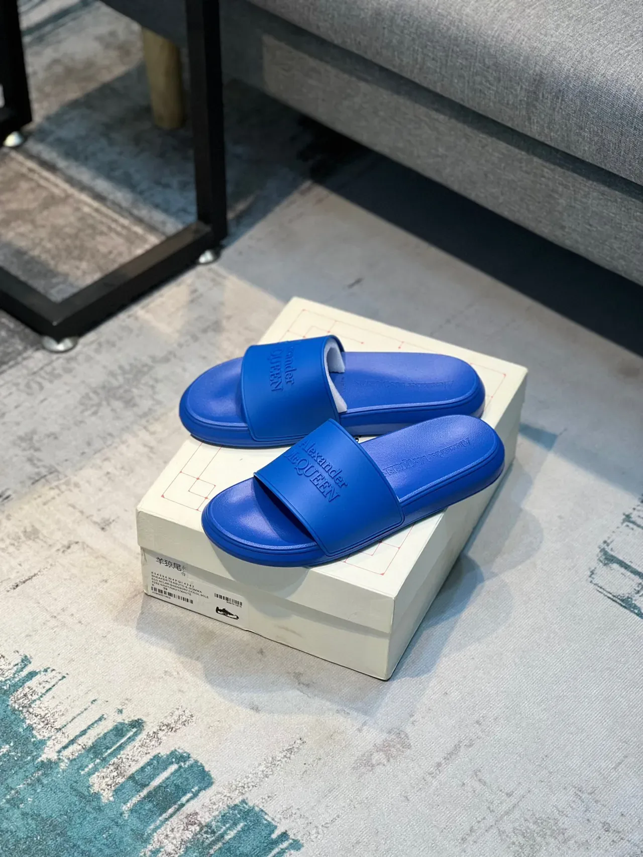 Alexander McQueen Blue Molded Rubber Slide Slippers 8