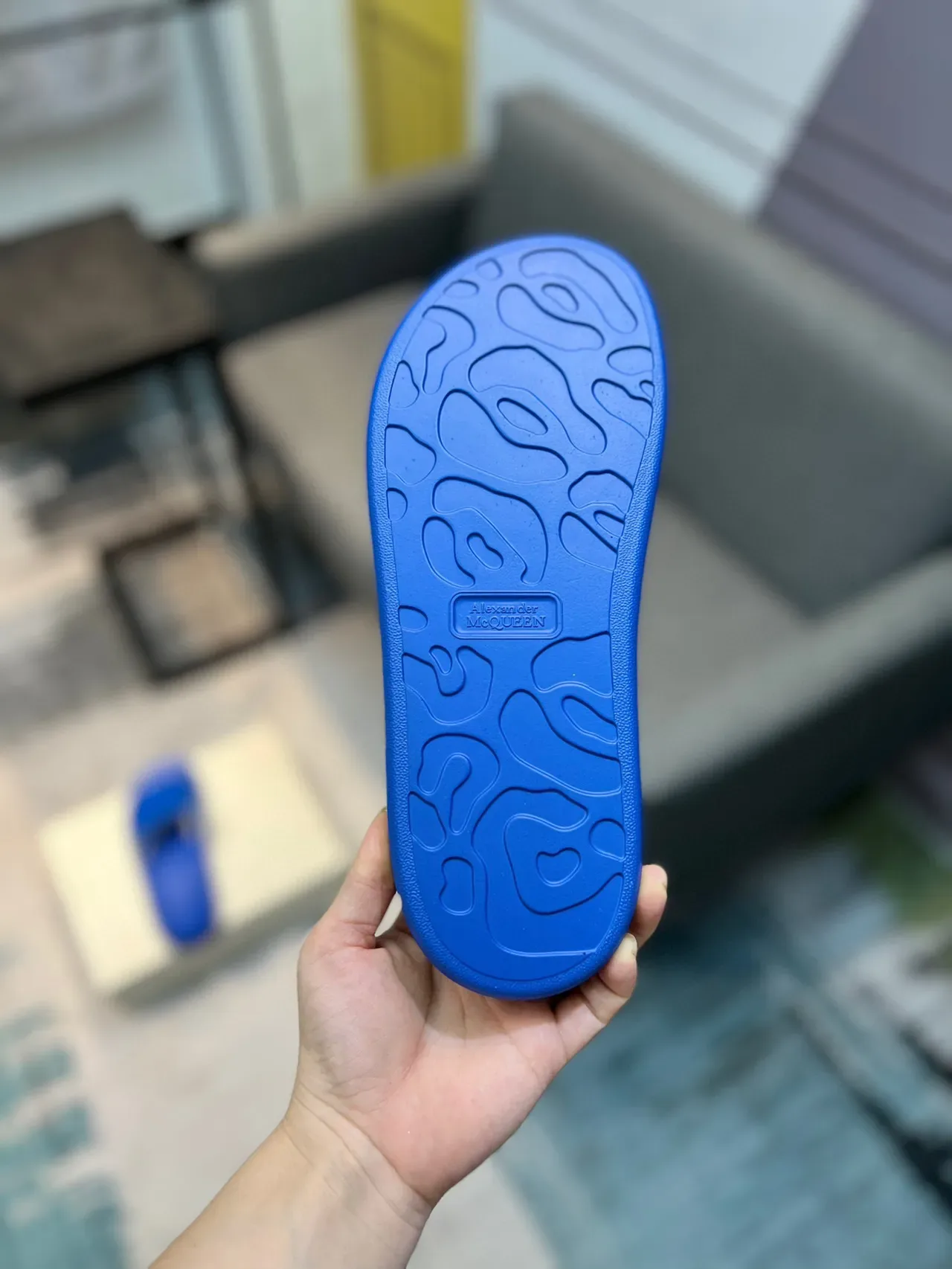 Alexander McQueen Blue Molded Rubber Slide Slippers 9