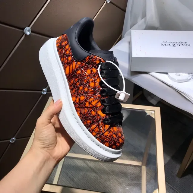 Alexander McQueen Oversized Sneaker Orange Cracked Leather Lifestyle Sneakers 2