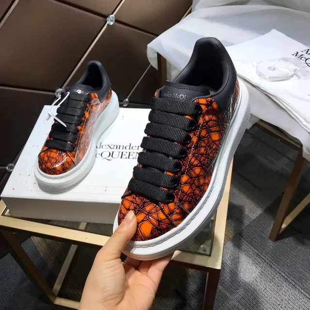Alexander McQueen Oversized Sneaker Orange Cracked Leather Lifestyle Sneakers 3