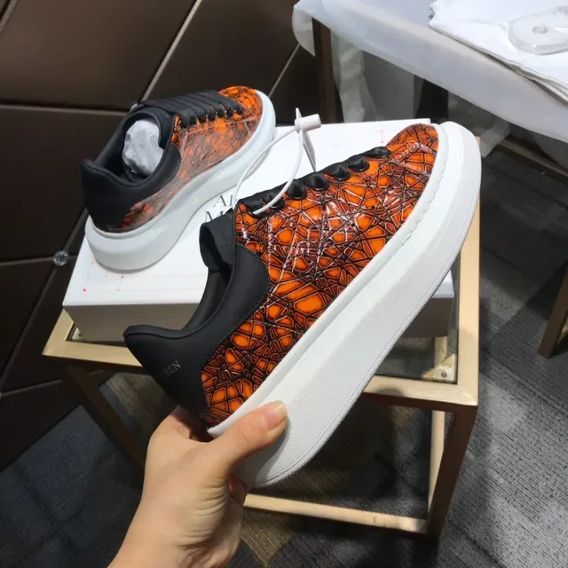 Alexander McQueen Oversized Sneaker Orange Cracked Leather Lifestyle Sneakers 5