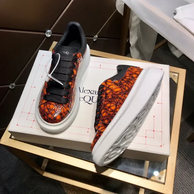 Alexander McQueen Oversized Sneaker Orange Cracked Leather Lifestyle Sneakers 7