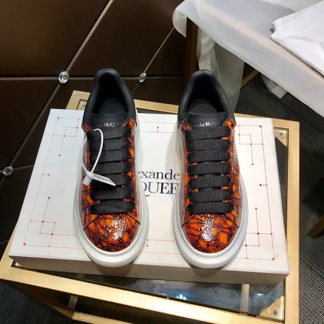Alexander McQueen Oversized Sneaker Orange Cracked Leather Lifestyle Sneakers 9