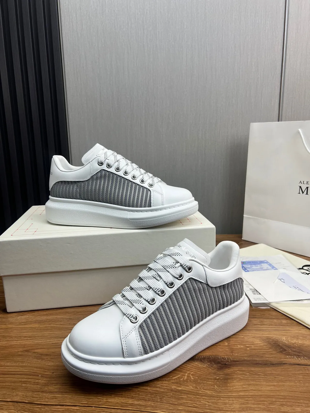 Alexander McQueen Oversized Sneaker White and Gray Lifestyle Sneakers 4