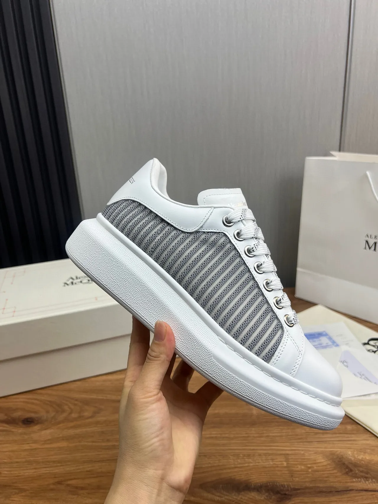 Alexander McQueen Oversized Sneaker White and Gray Lifestyle Sneakers 7
